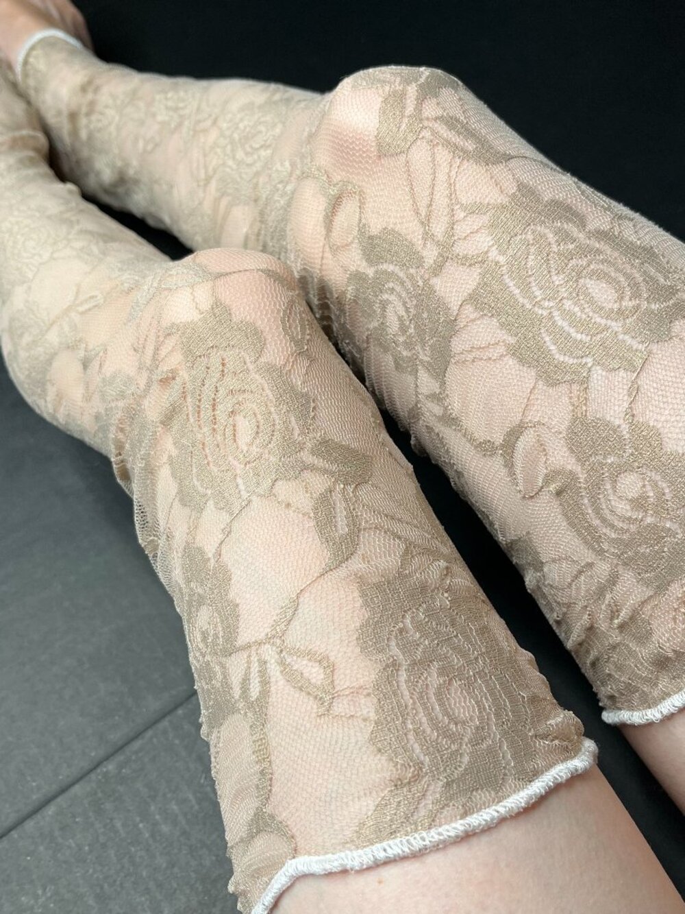 Floral Lace Thigh Highs Brown Leg Warmers Over the Knee Socks Footless Tights